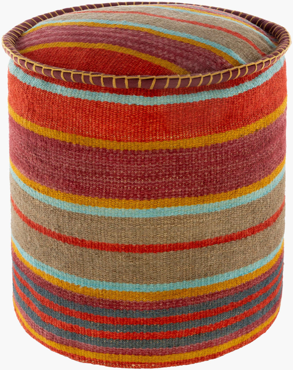 Surya Bindi Chic Hand-woven 16" Pouf - Stylish Cotton & Jute Accent For Cottage-style Living Spaces Plum Jute,Cotton,Polybeads Inpf002-161616