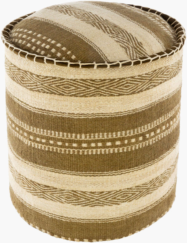 Surya Bindi Chic Hand-woven 16" Pouf - Stylish Cotton & Jute Accent For Cottage-style Living Spaces Olive Jute,Cotton,Polybeads Inpf003-161616