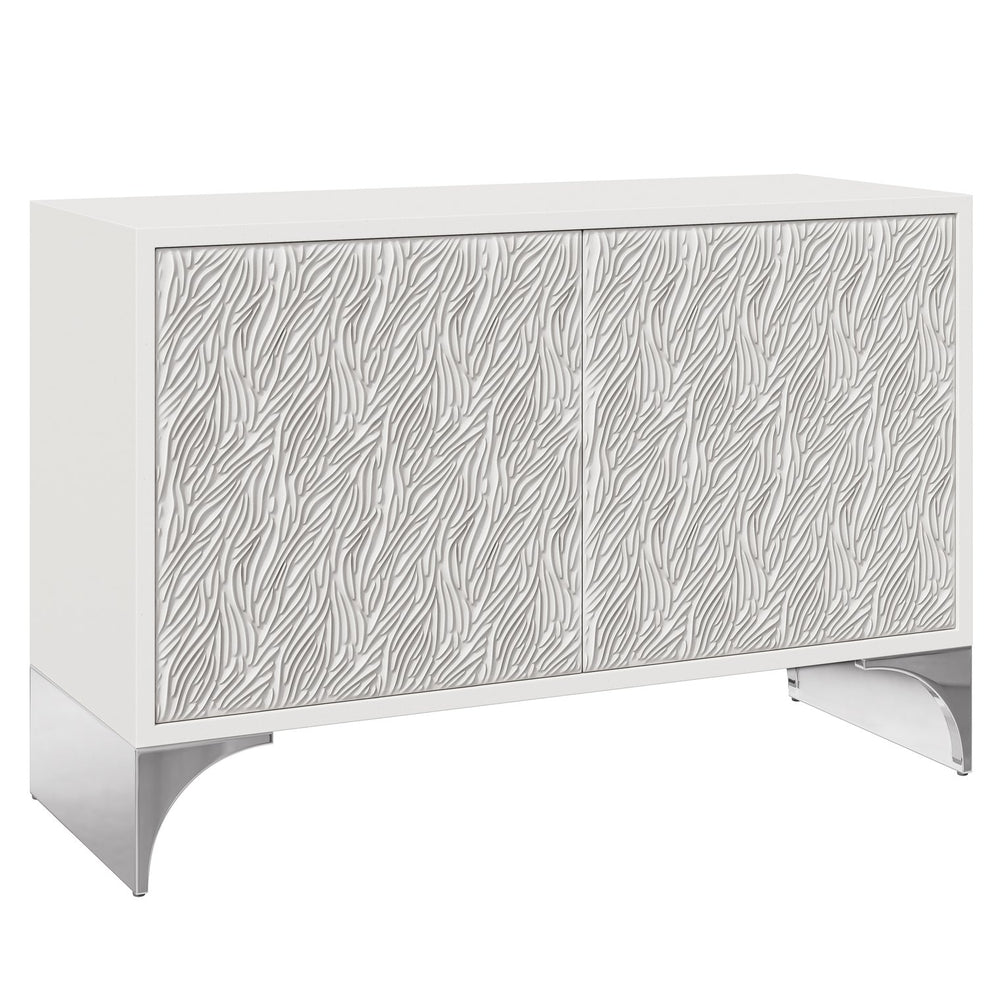Bernhardt Bernhardt Stratum Door Chest With Carved Resin Fronts, Fossil White Faux-Stone & Polished Nickel Base 325115