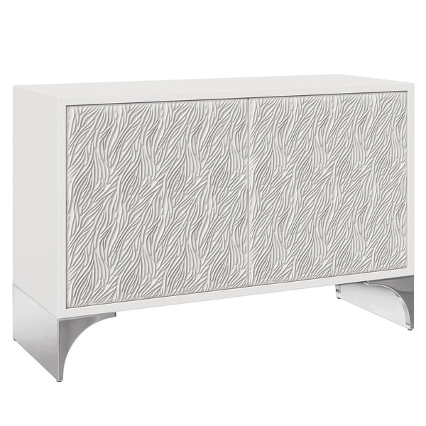 Bernhardt Bernhardt Stratum Door Chest With Carved Resin Fronts, Fossil White Faux-Stone & Polished Nickel Base 325115