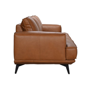 Porter Designs Porter Pirelli Midcentury Modern Loveseat In Cognac Tan Full-grain Leather With Honey Finish Legs Brown Leather 02-204-02-0330