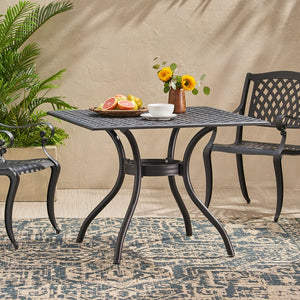 English Elm Christopher Knight Home® - CAYMAN Cast Aluminum 39.5" Square Patio Dining Table – Lightweight Black Sand Mesh Top, Easy Assemble 54586.00SAD