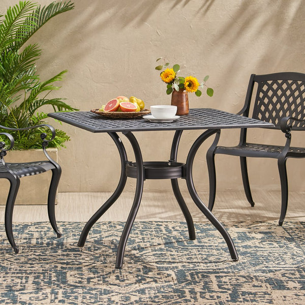 English Elm Christopher Knight Home® - CAYMAN Cast Aluminum 39.5" Square Patio Dining Table – Lightweight Black Sand Mesh Top, Easy Assemble 54586.00SAD