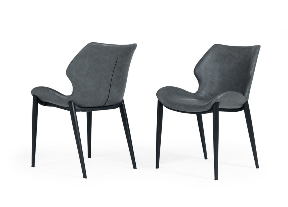VIG Furniture Instone Dark Grey Eco-Leather Dining Chair Set Of 2 — Mid-Century Plywood Frame, Foam Comfort, 300Lb Capacity VGHR3532-DKGRY-DC