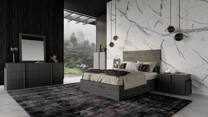 VIG Furniture Lucia Italian Modern Matte Elm Grey Full Bed — Minimalist Rectangular Headboard, 28 Solid Slats, 500Lb Capacity VGACLUCIA-GRY-BED-FULL