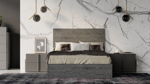 VIG Furniture Lucia Italian Modern Matte Elm Grey Full Bed — Minimalist Rectangular Headboard, 28 Solid Slats, 500Lb Capacity VGACLUCIA-GRY-BED-FULL