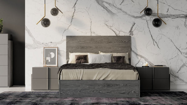 VIG Furniture Lucia Italian Modern Matte Elm Grey Full Bed — Minimalist Rectangular Headboard, 28 Solid Slats, 500Lb Capacity VGACLUCIA-GRY-BED-FULL