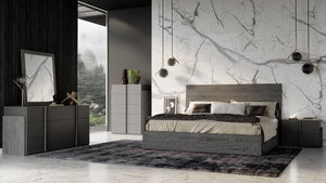 VIG Furniture Lucia Queen Bed — Italian Matte Elm Grey Veneer, Modern Rectangular Headboard, Solid Slat Support VGACLUCIA-GRY-BED-Q