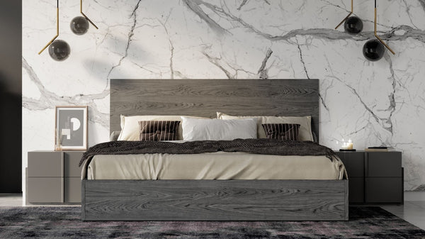 VIG Furniture Lucia Queen Bed — Italian Matte Elm Grey Veneer, Modern Rectangular Headboard, Solid Slat Support VGACLUCIA-GRY-BED-Q