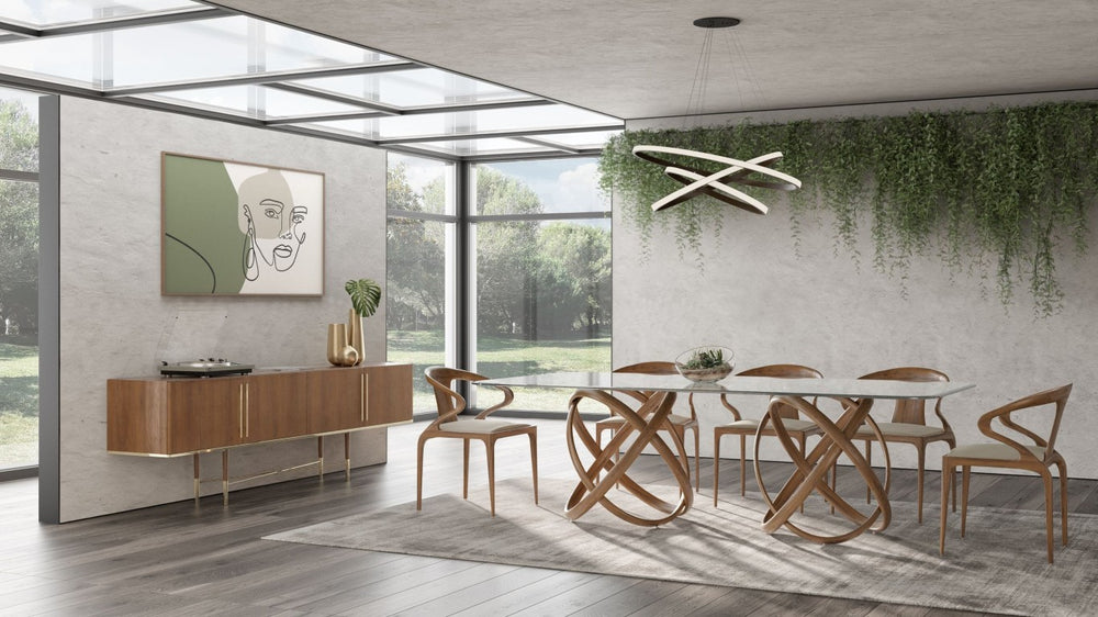 VIG Furniture Mason Sculptural Glass & Walnut Dining Table With Tempered 94" Top And Intersecting Ash Base VGCSDT-16092