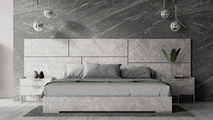 VIG Furniture Eastern Italian Marbella Marble-Effect Platform Frame With Matte Black Legs And Nightstands, Sleek Modern Design Grey Bed VGACMARBELLA-GRY-BED-EK