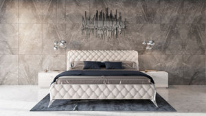 VIG Furniture Legend Modern White Q Bedroom Set With Diamond Tufted Leather Headboard, Croc Lacquer Casegoods, Storage VGVCBD8111-WHT-SET-Q