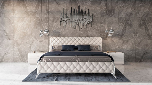 VIG Furniture Legend Diamond-Tufted White Bonded Leather Bedroom Set With Crocodile Lacquer Casegoods & Storage Experts - Modern Luxury, No Box Spring Needed VGVCBD8111-WHT-SET-eastern