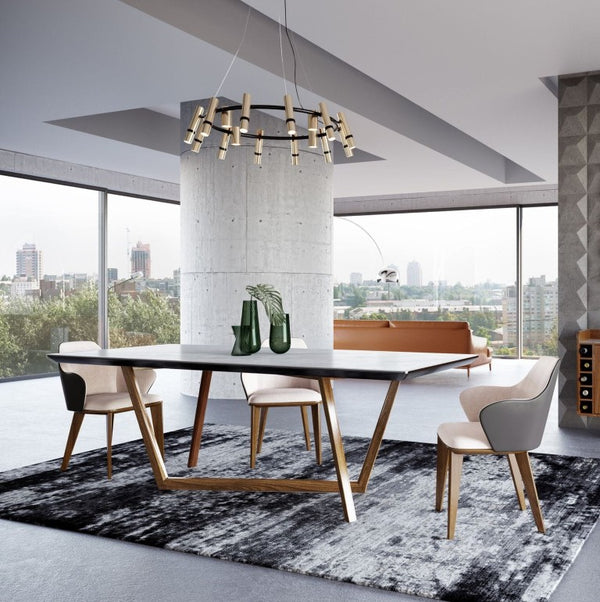 VIG Furniture James Sculptural Walnut & White Marble Dining Table, Seats 8, Asymmetrical Base, Modern Luxury VGCSDT-19078-WAL-DT