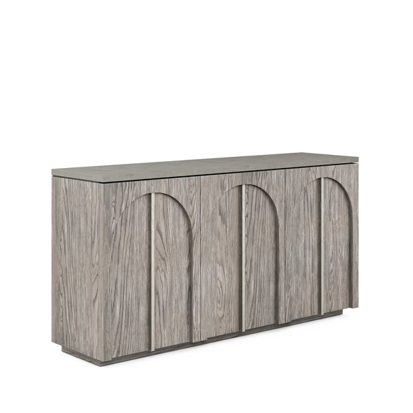 A.R.T. Furniture Vault Credenza - Elegant New Traditional Buffet In Mink Finish With Adjustable Shelves & Modern Design Gray Parawood Solids,White Oak Veneers 285252-2354