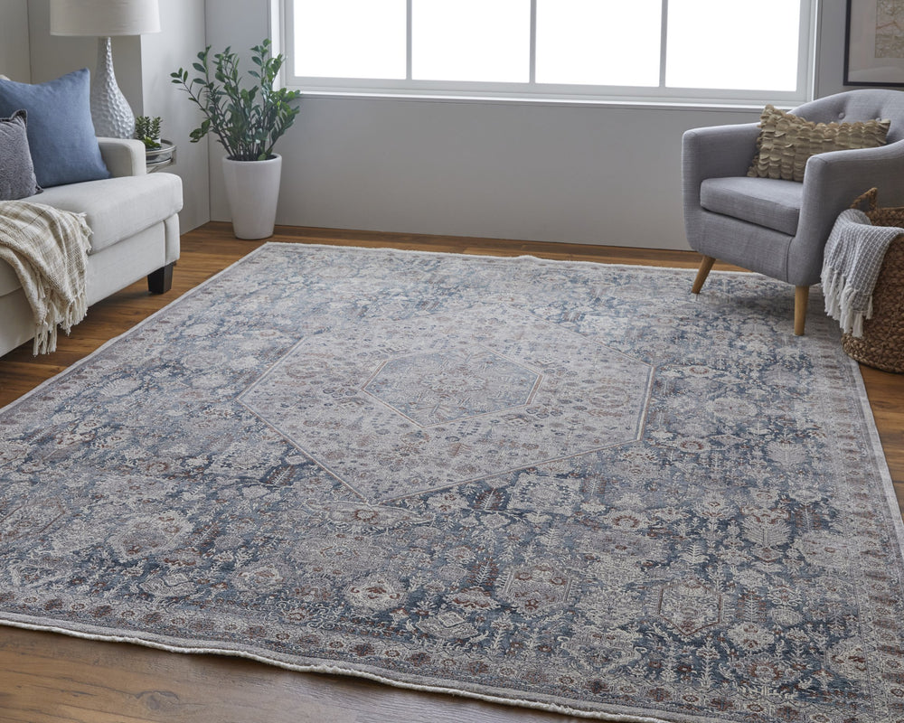 Feizy Rugs Marquette Medallion Rug – Elegant Power-loomed Design, Stain-resistant, Easy Care For High Traffic Areas Blue,Ivory Polyester,Acrylic Mrq39gufblugryf71