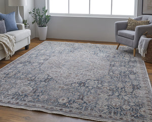 Feizy Rugs Marquette Medallion Rug – Elegant Power-loomed Design, Stain-resistant, Easy Care For High Traffic Areas Blue,Ivory Polyester,Acrylic Mrq39gufblugryf71