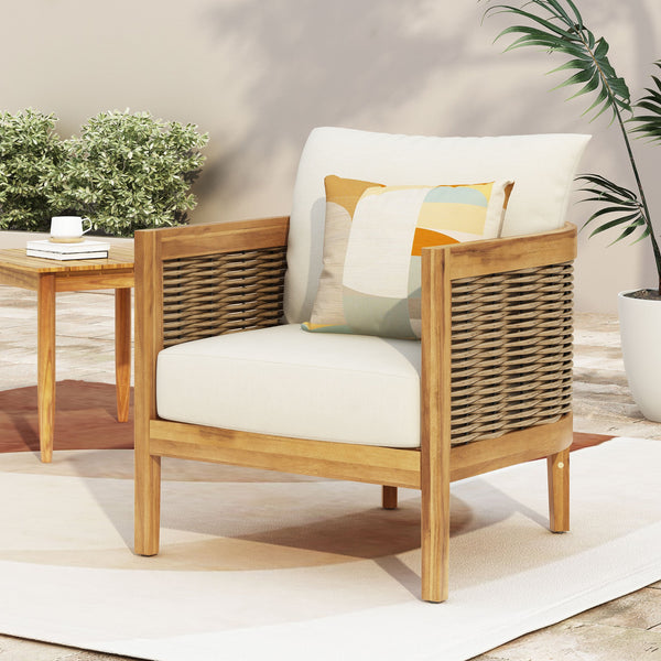 English Elm Christopher Knight Home® - Outdoor Acacia Wood Club Chairs with Teak Finish, Faux Rattan Accents & Water-Resistant Beige Cushions, Cozy Lounge Seating 70915.00