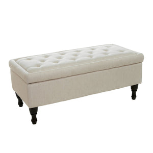 English Elm Christopher Knight Home® - Storage Ottoman Bench with Tufted Plush Top, Hidden Compartment, Dark Wood Legs, 41.5" x20" x12" Linen 54744.00LNN