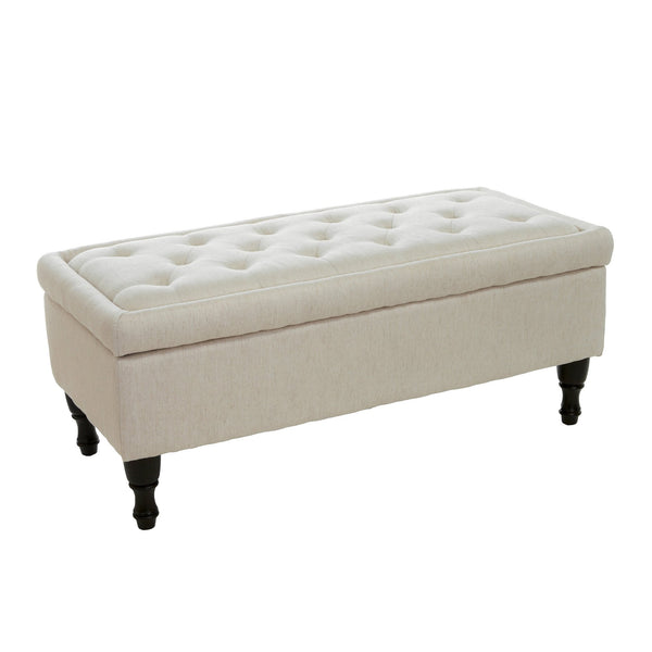 English Elm Christopher Knight Home® - Storage Ottoman Bench with Tufted Plush Top, Hidden Compartment, Dark Wood Legs, 41.5" x20" x12" Linen 54744.00LNN