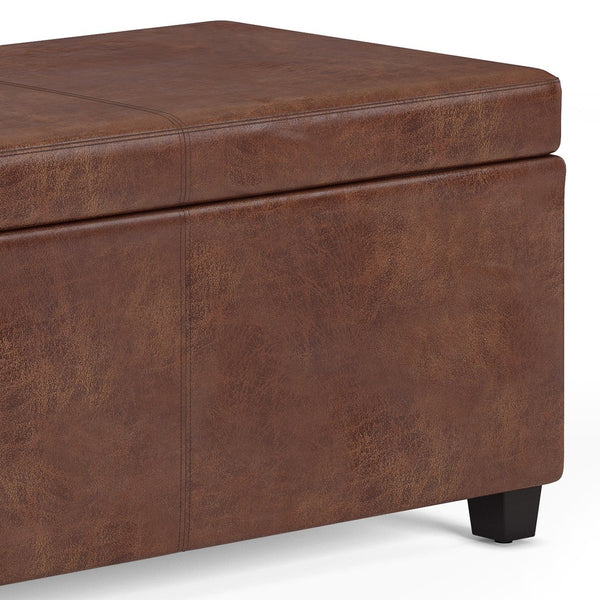 English Elm Avalon Extra Large Storage Ottoman Bench - Stylish Distressed Saddle Brown Faux Leather Design B136P158656