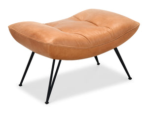 Hooker Furniture Kayne Tufted Top-grain Leather Ottoman with Spindle Legs for Modern Living Rooms CC416-OT-086