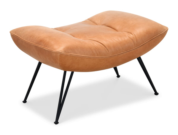 Hooker Furniture Kayne Tufted Top-grain Leather Ottoman with Spindle Legs for Modern Living Rooms CC416-OT-086
