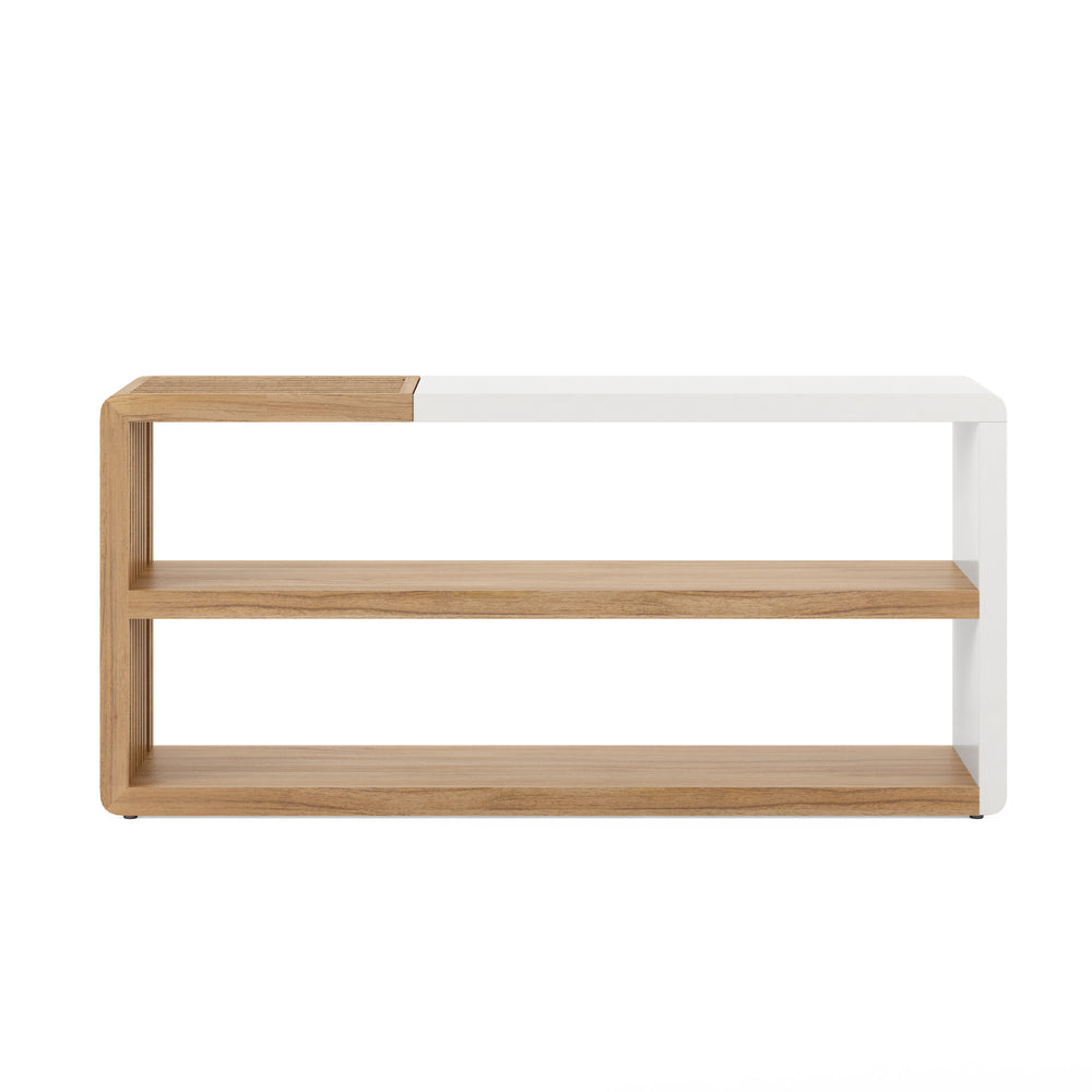 A.R.T. Furniture Portico Sofa Console Table – Modern Sienna & White Plaster With Open Shelves For Stylish Storage Brown, White Parawood Solids,Mindi Veneers,Resin 323307-3351