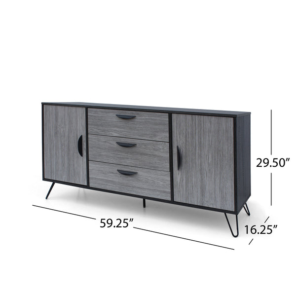 English Elm Christopher Knight Home® - MULTI Function Cabinet with Gray Oak Finish, Spacious 59.25"W Storage, Iron Legs, Modern Design 61168.00