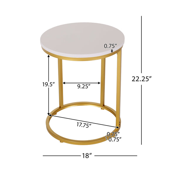 English Elm Christopher Knight Home® - END TABLE C-Shape Modern Glam Gold Frame with White Top, Durable Iron MDF Side Table for Sofa 68987.00