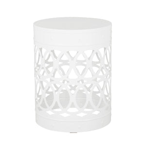 English Elm Outdoor Powder-coated Iron Nesting Accent Tables Set of 2 Laser-cut Circle Design White 73606.00WHI