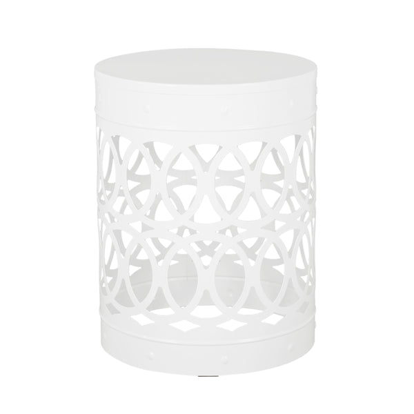 English Elm Outdoor Powder-coated Iron Nesting Accent Tables Set of 2 Laser-cut Circle Design White 73606.00WHI