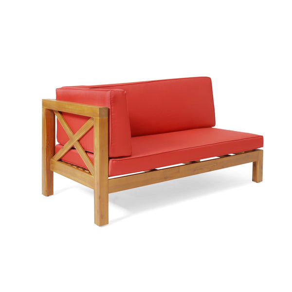 English Elm Brava Acacia Wood Outdoor Modular Sofa Set Mid-century Slatted Cross-back Patio Seating Red 57967-8-64489RED-64496.00
