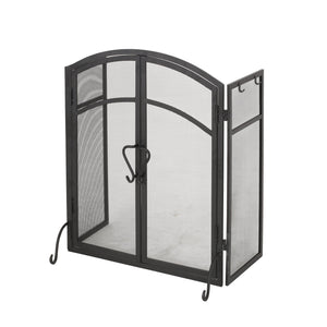 English Elm Christopher Knight Home® - FOLDING Iron Fireplace Screen with Doors & 4-Piece Tool Set, Matte Black Camelback Frame, 50.5" wide 67301.00