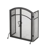 Christopher Knight Home® - Noble House - Brightwell Modern Iron Folding Fireplace Screen with Door and Tools, Matte Black