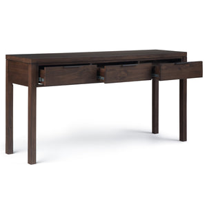 English Elm Hollander Solid Wood Wide Console Table – Handcrafted Warm Walnut, 3 Drawers, Contemporary 60" B136P158683