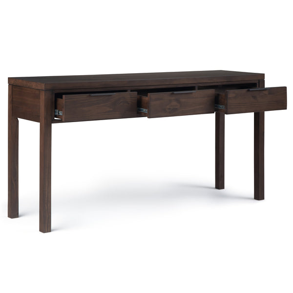 English Elm Hollander Solid Wood Wide Console Table – Handcrafted Warm Walnut, 3 Drawers, Contemporary 60" B136P158683