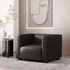 English Elm Christopher Knight Home® - CLUB Chair with Tuxedo Silhouette, Faux Leather Upholstery and Bold Birch Wood Legs for Comfort Black 31.75 L x 24.5 W x 22.5 H 71800.00MDNT