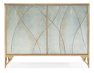 Hooker Furniture Melange Joannie Two Door Chest With Silver Eglomisé Lace Doors, Gold Frame & Soft-Close Storage 628-85632-647