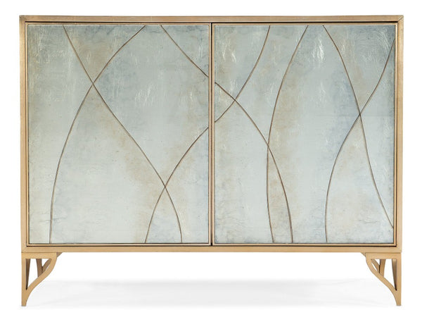 Hooker Furniture Melange Joannie Two Door Chest With Silver Eglomisé Lace Doors, Gold Frame & Soft-Close Storage 628-85632-647