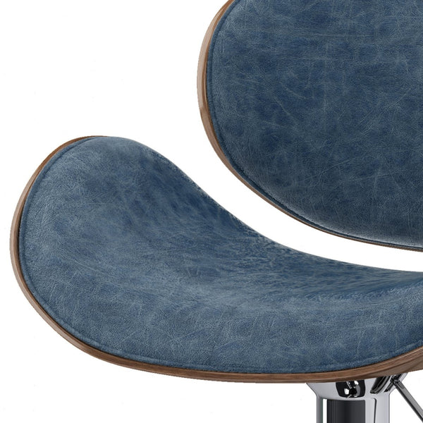 English Elm Marana Bentwood Adjustable Swivel Bar Stool - Distressed Blue With Chrome Base For Modern Spaces B136P158928
