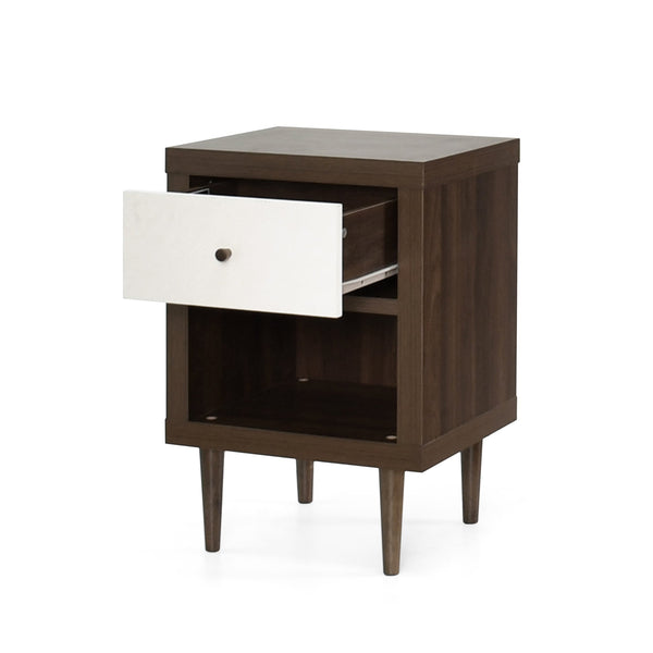 English Elm 1-drawer Nightstand with Splayed Rubberwood Legs and Open Shelf Mid-century Bedroom 72036.00