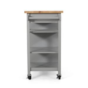 English Elm Christopher Knight Home® - Kitchen Island Cart with Solid Rubberwood Top, 41.75" Mobile Island with Drawer, Cabinet, Shelves & Wheels Grey 67756.00NATGRY