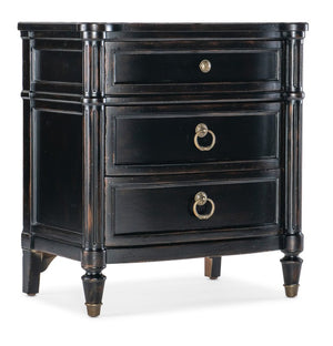 Hooker Furniture Charleston Maraschino Cherry Three-Drawer Nightstand With Soft-Close Drawers, Felt Liner, Usb Charging Black 6750-90015-97