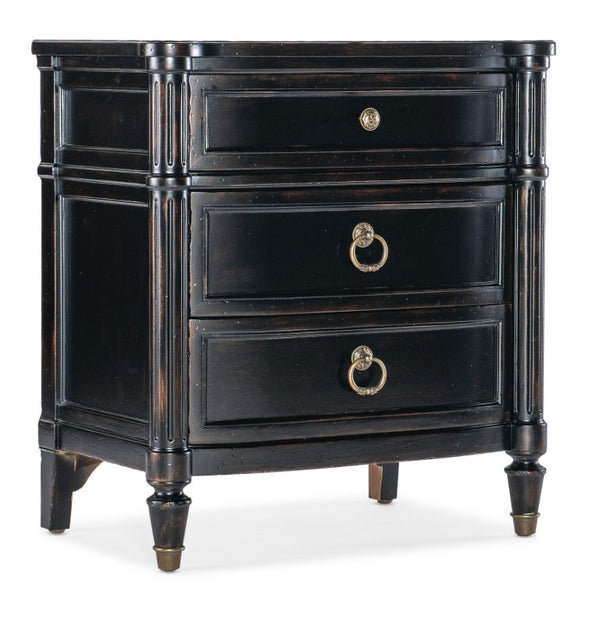 Hooker Furniture Charleston Maraschino Cherry Three-Drawer Nightstand With Soft-Close Drawers, Felt Liner, Usb Charging Black 6750-90015-97