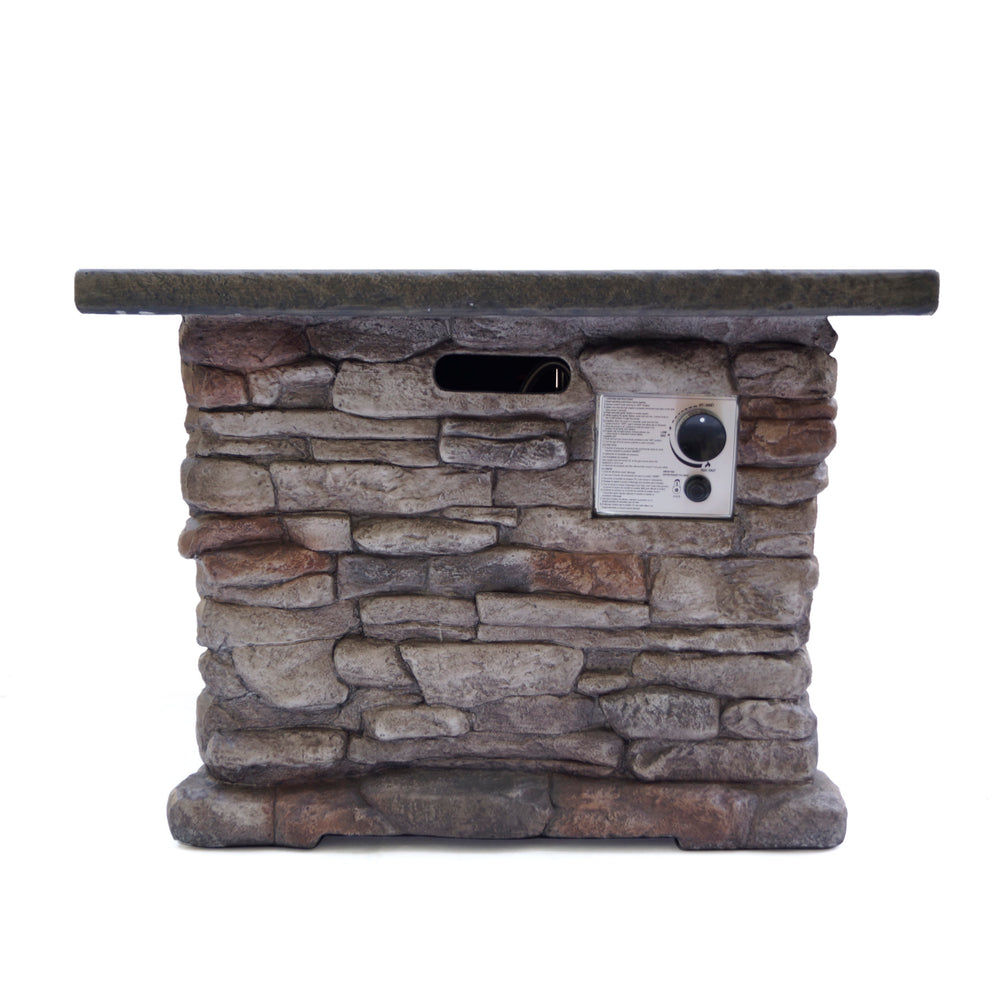 English Elm Stonewall Square Propane Fire Pit Natural Stone Outdoor Patio Gathering Focal Point 61941.00-40K