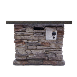 English Elm Stonewall Square Propane Fire Pit Natural Stone Outdoor Patio Gathering Focal Point 61941.00-40K