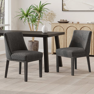 English Elm Dining Chair Set of 2 Solid Wood Textured Fabric Upholstered Farmhouse Modern Style 69408.00FCHAR