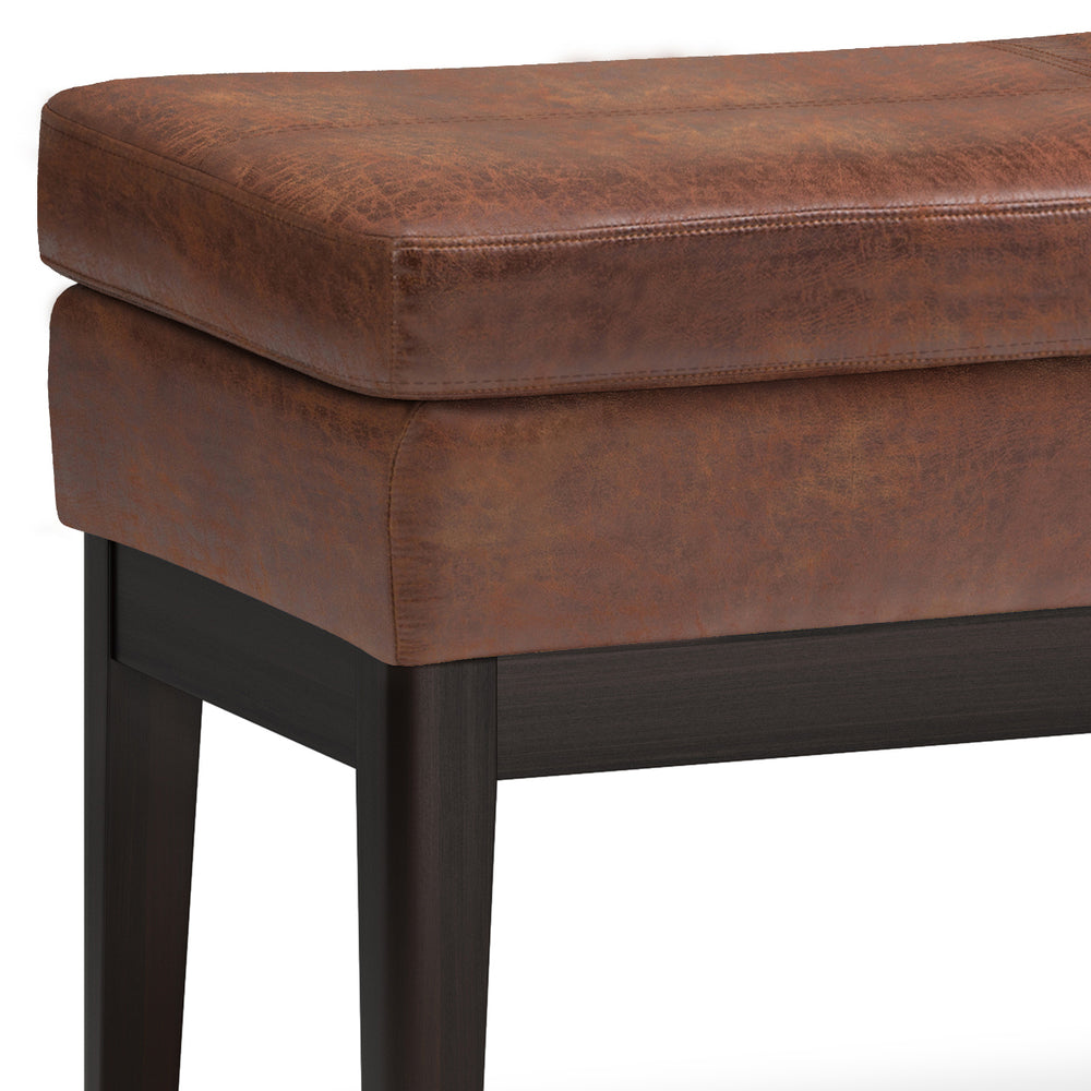 English Elm Carlson Ottoman Bench - Stylish Distressed Saddle Brown Faux Leather For Mid-Century Modern Spaces B136P159234