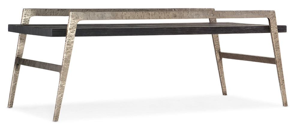 Hooker Furniture Chapman Charred Black Shou Sugi Ban Rectangle Cocktail Table With Pewter Accents, Rustic Modern Centerpiece 6033-80210-99